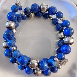 Carolyn Pollack Lapis Sterling Silver 925 Desert Pearl Beads Wrap Bracelet